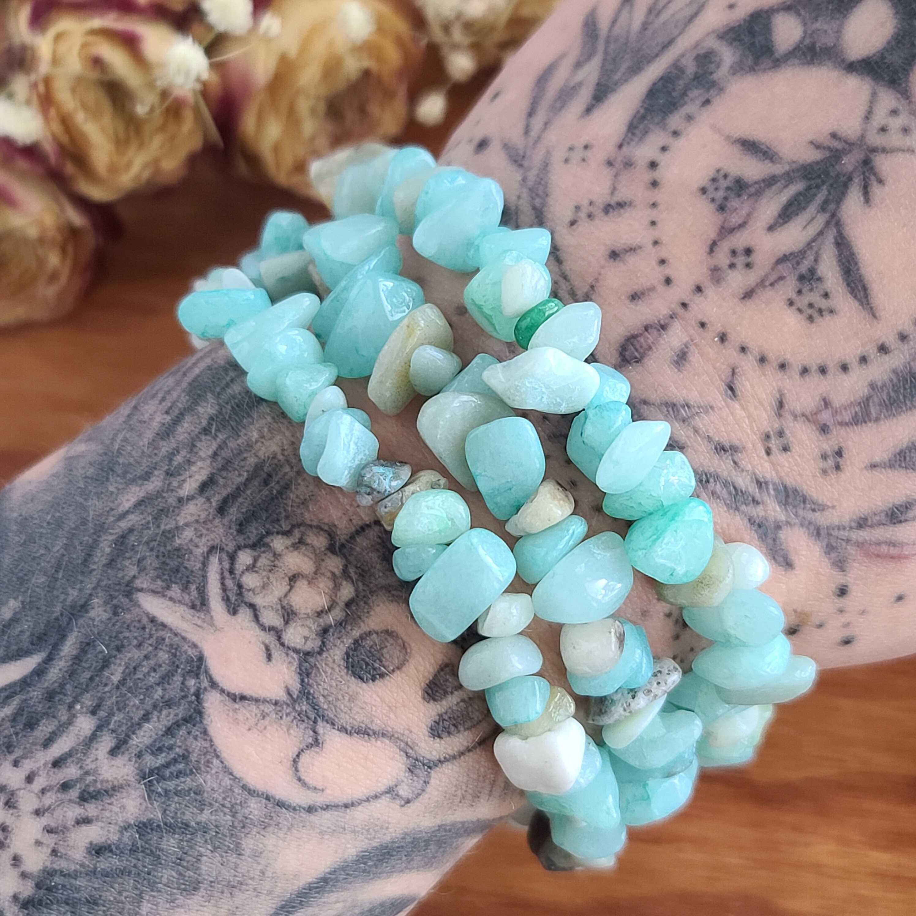 Amazonite Crystal Chip Bracelets On Stretchy String In Bulk Lots, Perfect For Gifts, Meditation, Or Crafts