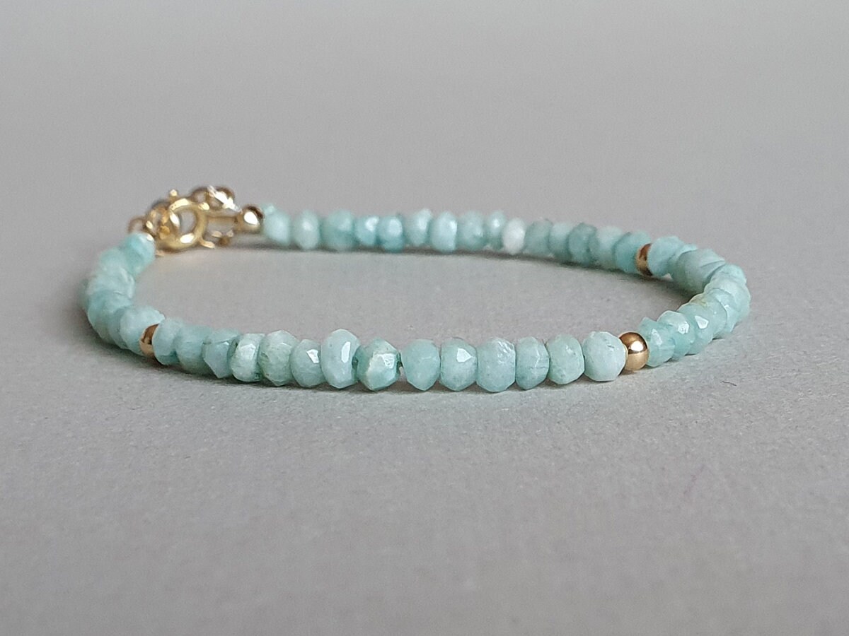 Amazonite Bracelet: Genuine Gemstone Rondelles, Gold Filled Findings Amazonite Bracelet: Genuine Gemstone Rondelles, Gold Filled Findings