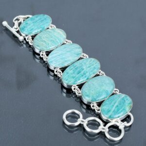 Handmade Amazonite Bracelet: 925 Sterling Silver Adjustable Chain