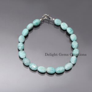 Handmade Amazonite Beaded Bracelet - Natural Smooth Oval Beads - 9x6-10x7mm -  AAA Quality Amazonite Jewelry, Gift For Her