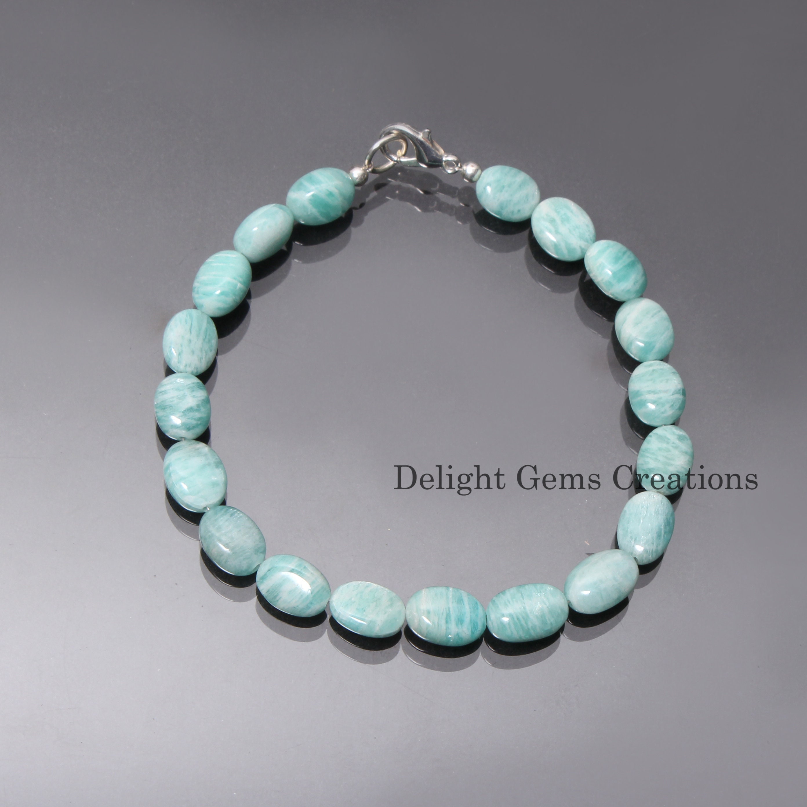 Handmade Amazonite Beaded Bracelet - Natural Smooth Oval Beads - 9x6-10x7mm - Aaa Quality Amazonite Jewelry, Gift For Her