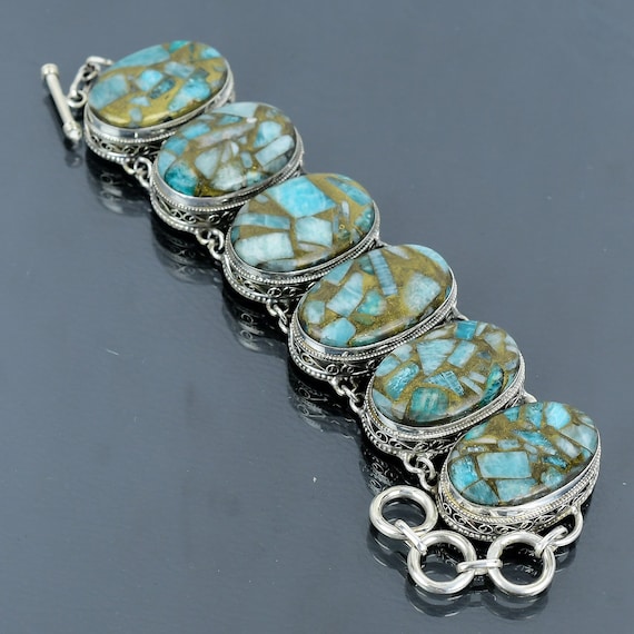 Handmade Copper Amazonite Bracelet: 925 Sterling Silver Adjustable Gemstone Jewelry