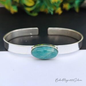 Handmade Amazonite Gemstone Bangle: 925 Sterling Silver Cuff