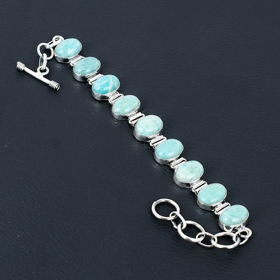 Handmade Amazonite Bracelet: Oval Gemstone, 925 Sterling Silver, Adjustable