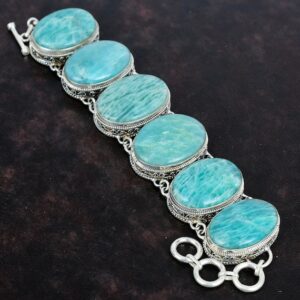 Amazonite Bracelet: Handmade Vintage 925 Sterling Silver Adjustable Bracelet