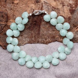 Natural Amazonite Beaded Bracelet, Faceted Pear Gemstone, 8 inch