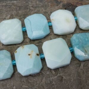Soft Blue Amazonite Facetd Beads - Chunky Gemstone Slab - Faceted Rectangle Stone - Pale To Blue Jewelry Beads - Bracelet Centre Beads