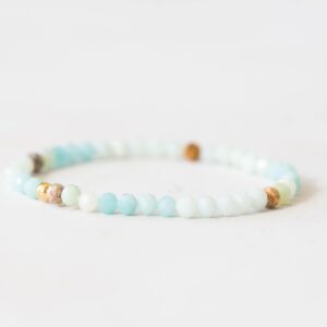 Amazonite Stretch Bracelet: Aqua Faceted Gemstone Bracelet With Sterling Silver, Yellow Or Rose Gold Filled