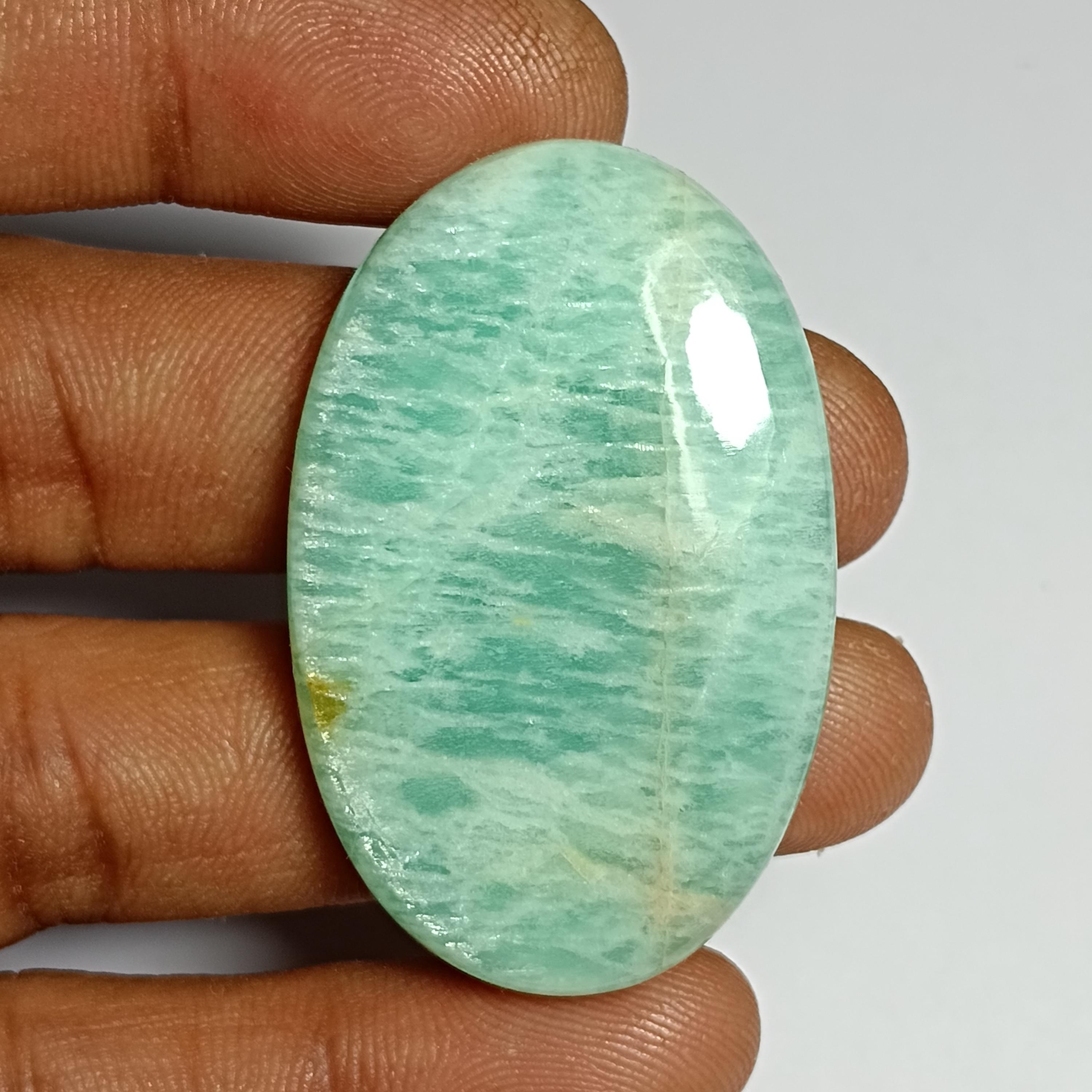 Natural Amazonite Cabochon: Loose Gemstone For Jewelry Making (83cts, 44x28mm) Natural Amazonite Cabochon: Loose Gemstone For Jewelry Making (83cts, 44x28mm)