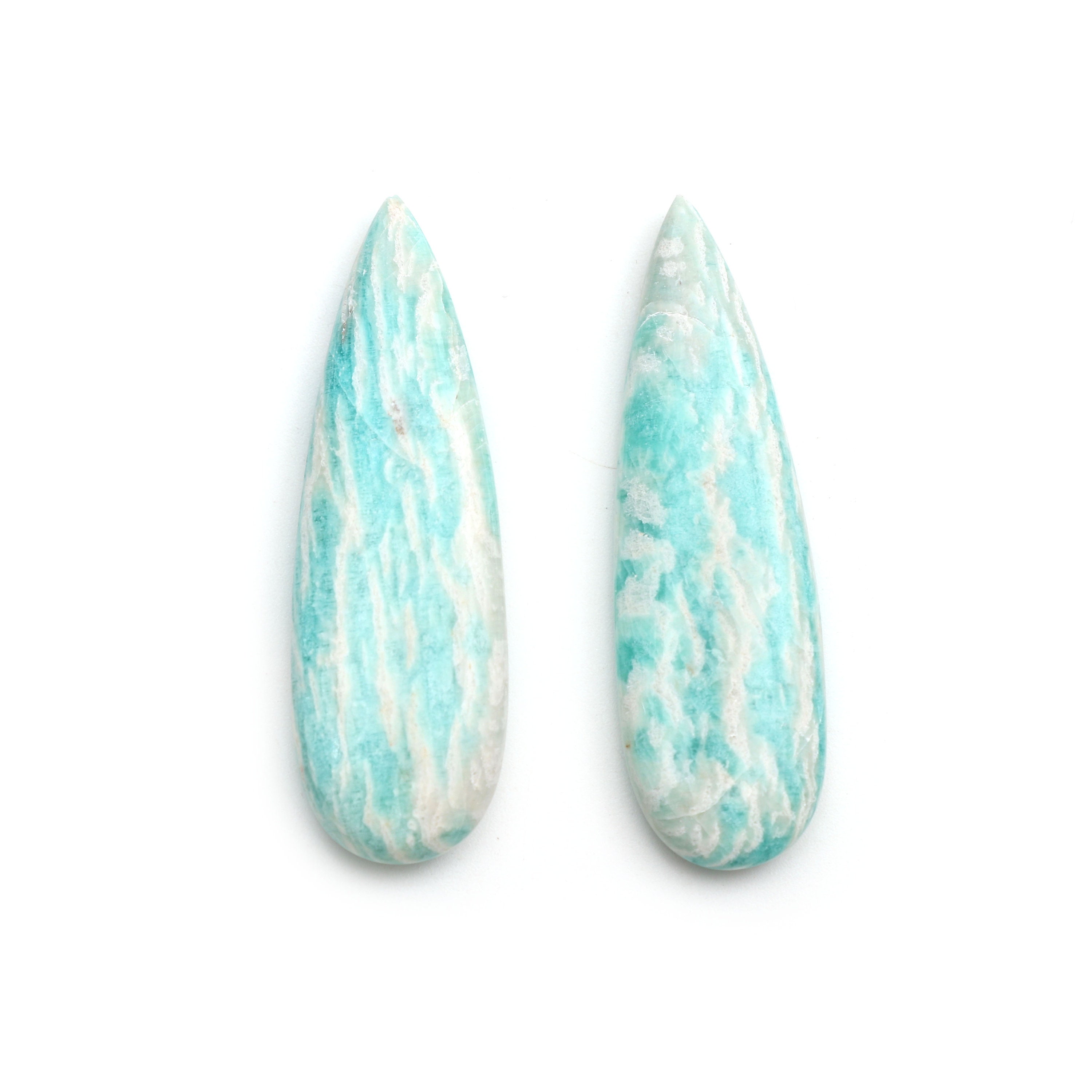 Natural Amazonite Smooth Pear Cabochon Loose Gemstone, 47x15mm, Amazonite Jewelry Handmade Gift For Women, Pair ( 2 Pieces )