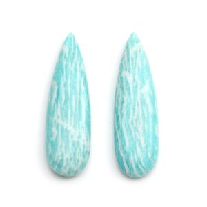 Natural Amazonite Smooth Pear Cabochon Loose Gemstone, 48x15mm, Amazonite Jewelry Handmade Gift For Women, Pair ( 2 Pieces )