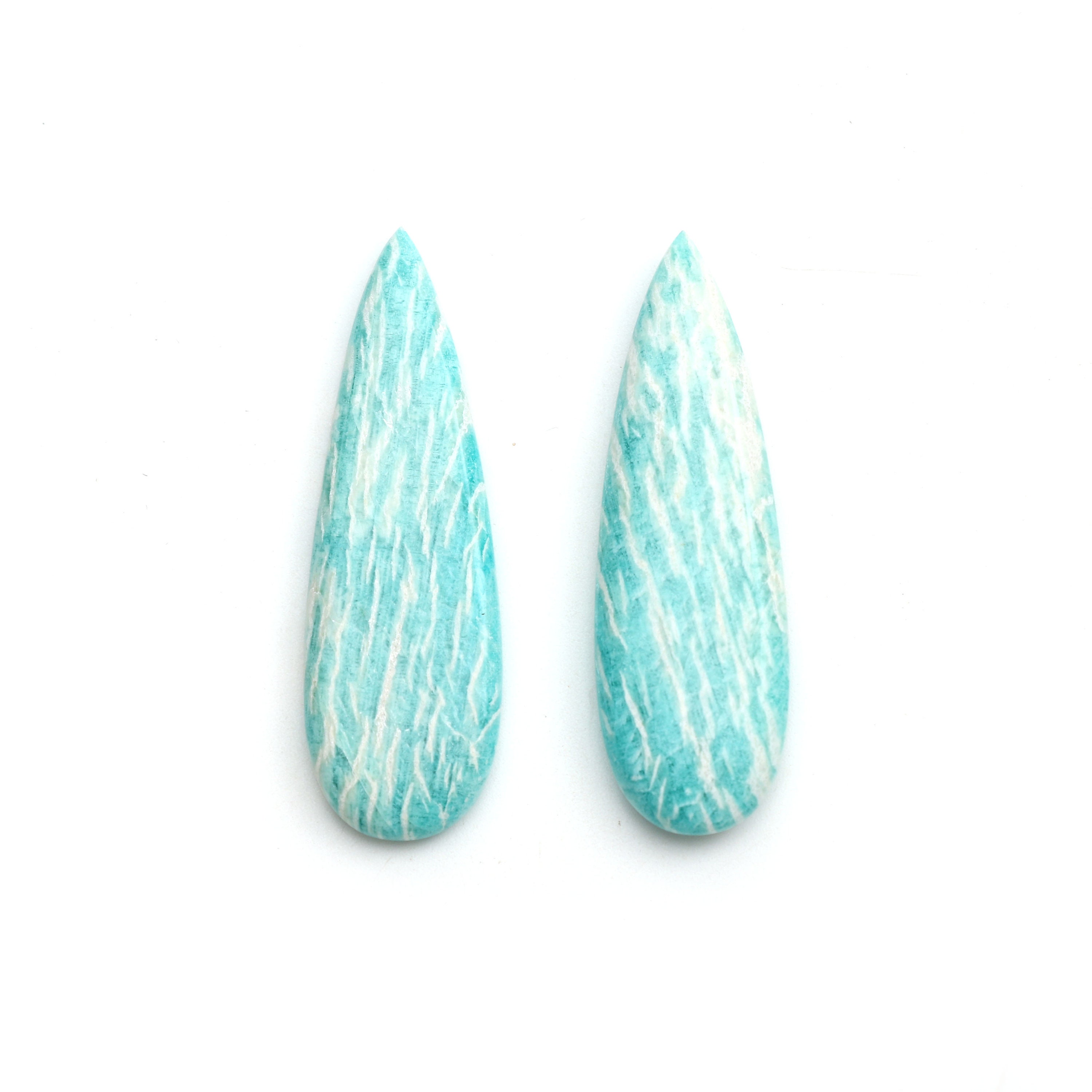 Natural Amazonite Smooth Pear Cabochon Loose Gemstone, 46x14mm, Amazonite Jewelry Handmade Gift For Women, Pair ( 2 Pieces )