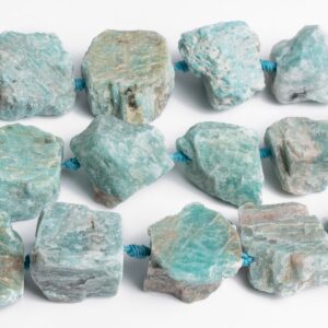 13X23MM-23X30MM Faint Blue Raw Amazonite Stone Grade AAA Genuine Natural Gemstone Full Strand Free Form Chunks Loose Beads 15" (125956-1330)