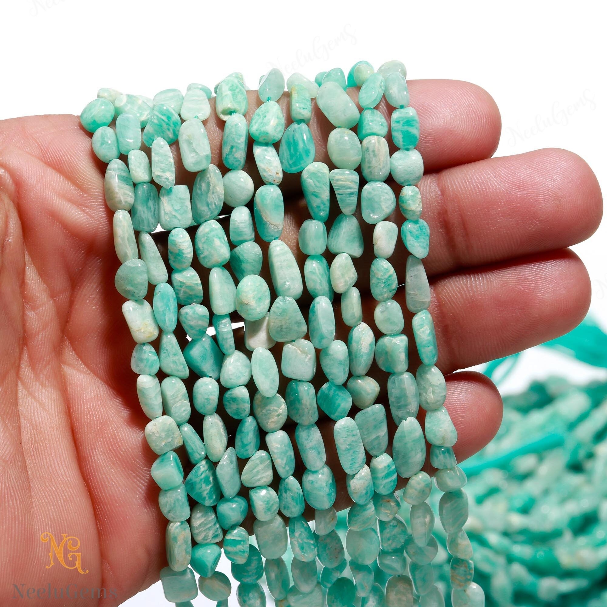 Aaa+ Blue Amazonite Smooth Nugget Beads,natural Amazonite Tiny Pebble Nugget Beads,13" Tumble Gemstone Beads For Handmade Jewelry