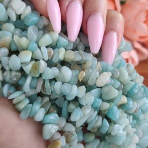 Natural Amazonite Crystal Chip Bead Strand, 5 - 8 Mm Green-blue Nugget Beads With 1 Mm Hole