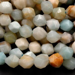 Star Cut Natural Multicolor Amazonite Beads Faceted 8mm 10mm Rounded Nugget Sharp Facets 15" Strand