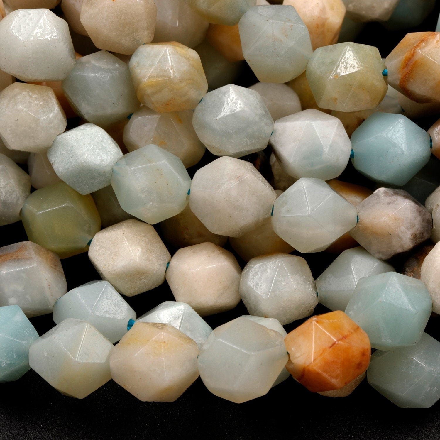 Star Cut Natural Multicolor Amazonite Beads Faceted 8mm 10mm Rounded Nugget Sharp Facets 15" Strand