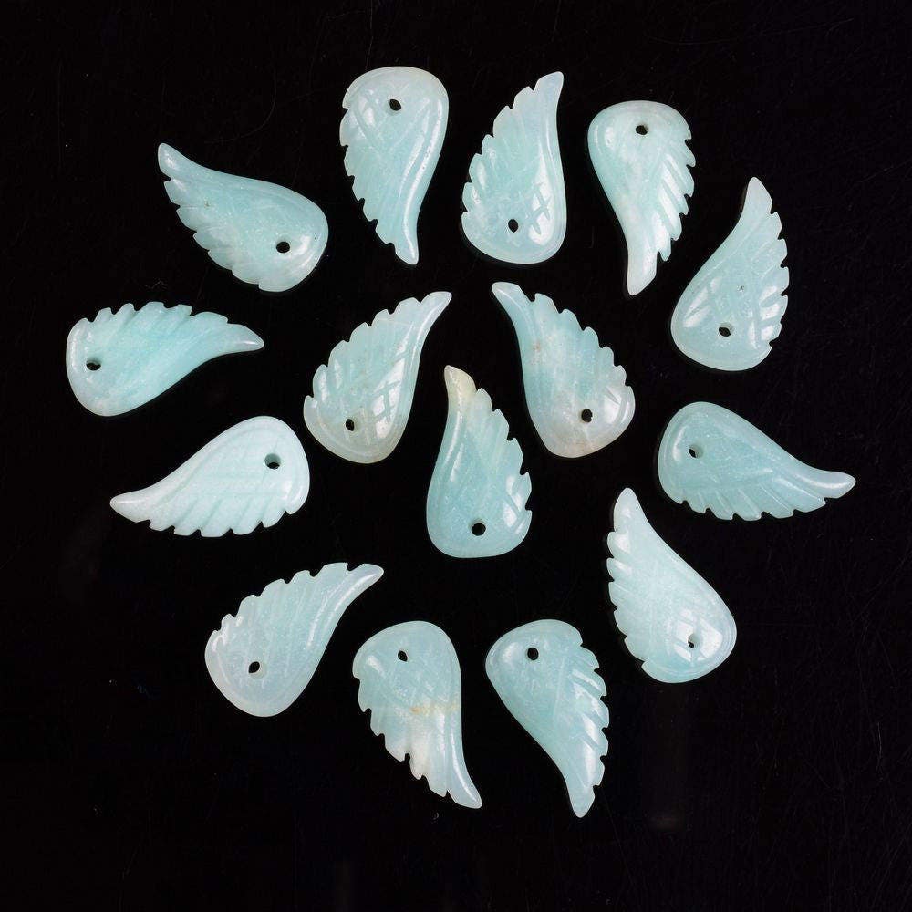18mm Carved Blue Amazonite Angel Wing Earrings Loose Bead (both Sides Carved) 18mm Carved Blue Amazonite Angel Wing Earrings Loose Bead (both Sides Carved)