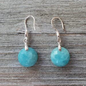 Blue Amazonite Drop Earrings - Faceted Round Natural Amazonite Stone - Sterling Silver - Semi-precious Earrings Blue Amazonite Drop Earrings - Faceted Round Natural Amazonite Stone - Sterling Silver - Semi-precious Earrings