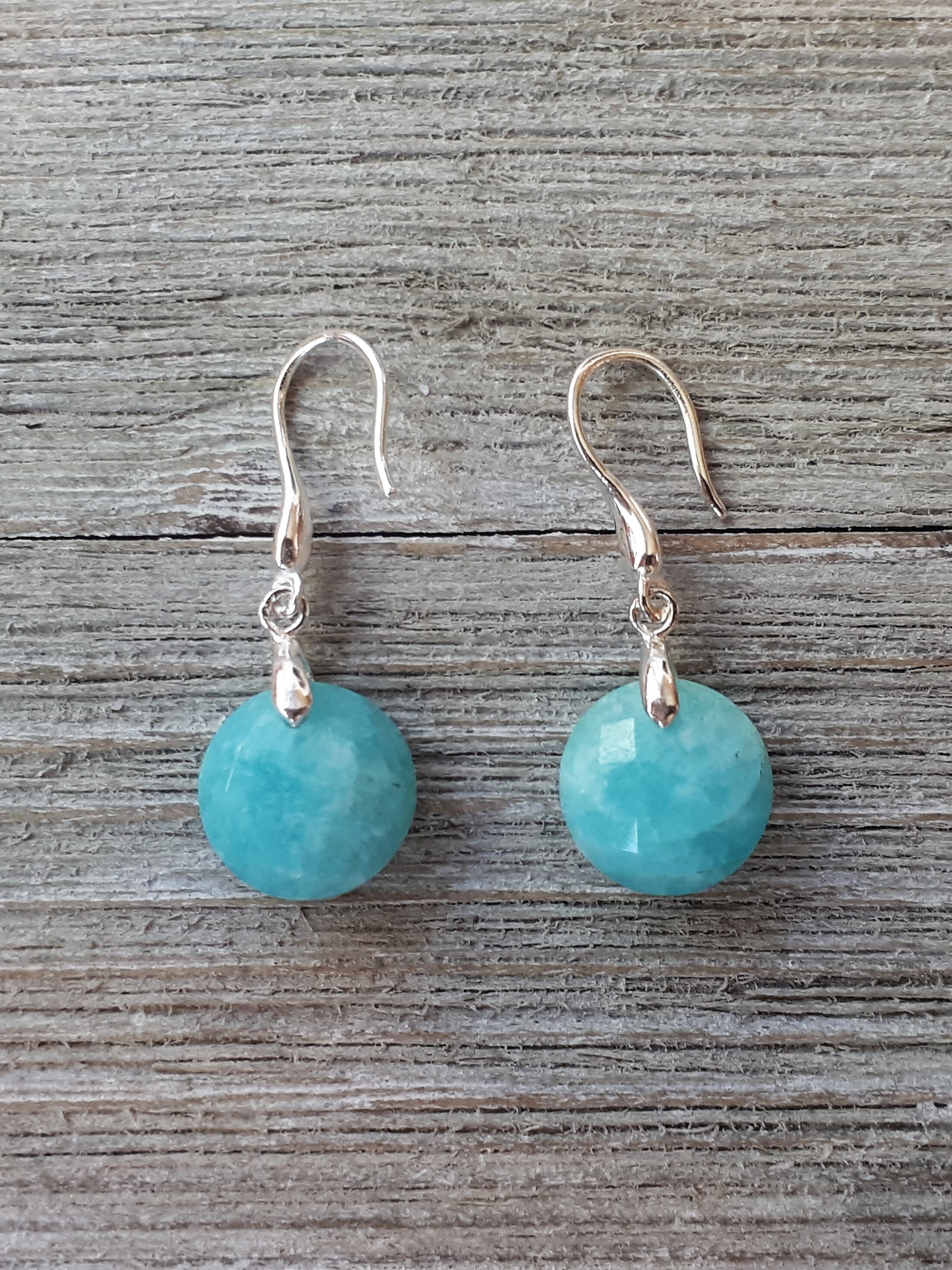 Blue Amazonite Drop Earrings - Faceted Round Natural Amazonite Stone - Sterling Silver - Semi-precious Earrings Blue Amazonite Drop Earrings - Faceted Round Natural Amazonite Stone - Sterling Silver - Semi-precious Earrings