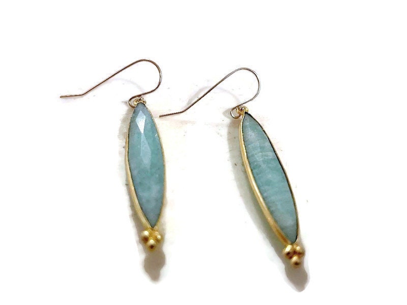 Amazonite Earrings - Blue Gemstone Jewelry - Gold Jewellery - Dangle - Pierced - Beaded - Handmade - Jewelrybycarmal - Gift