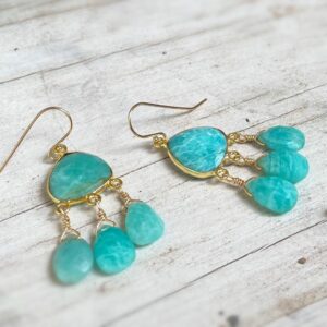 Amazonite Earrings - Blue Gemstone Jewelry - Gold Jewellery - Dangle - Pierced - Beaded - Handmade - Jewelrybycarmal - Briolette Amazonite Earrings - Blue Gemstone Jewelry - Gold Jewellery - Dangle - Pierced - Beaded - Handmade - Jewelrybycarmal - Briolette