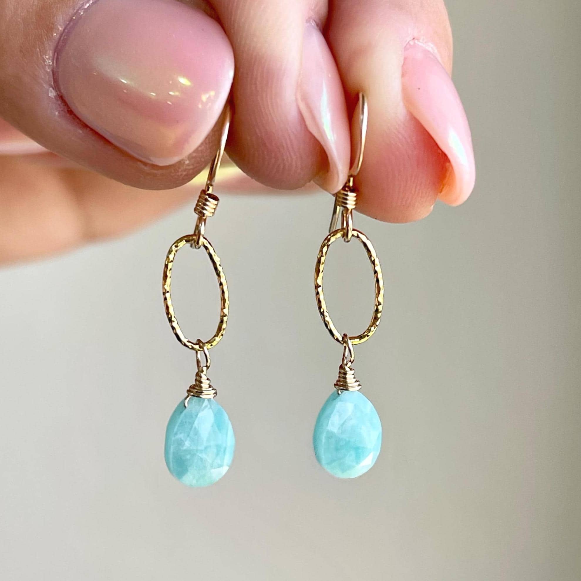 Amazonite Earrings, Blue Amazonite Teardrop Earrings, Minimalist Teal Earrings In Gold Or Silver, Tiny Aqua Dangle Drops Gift For Women
