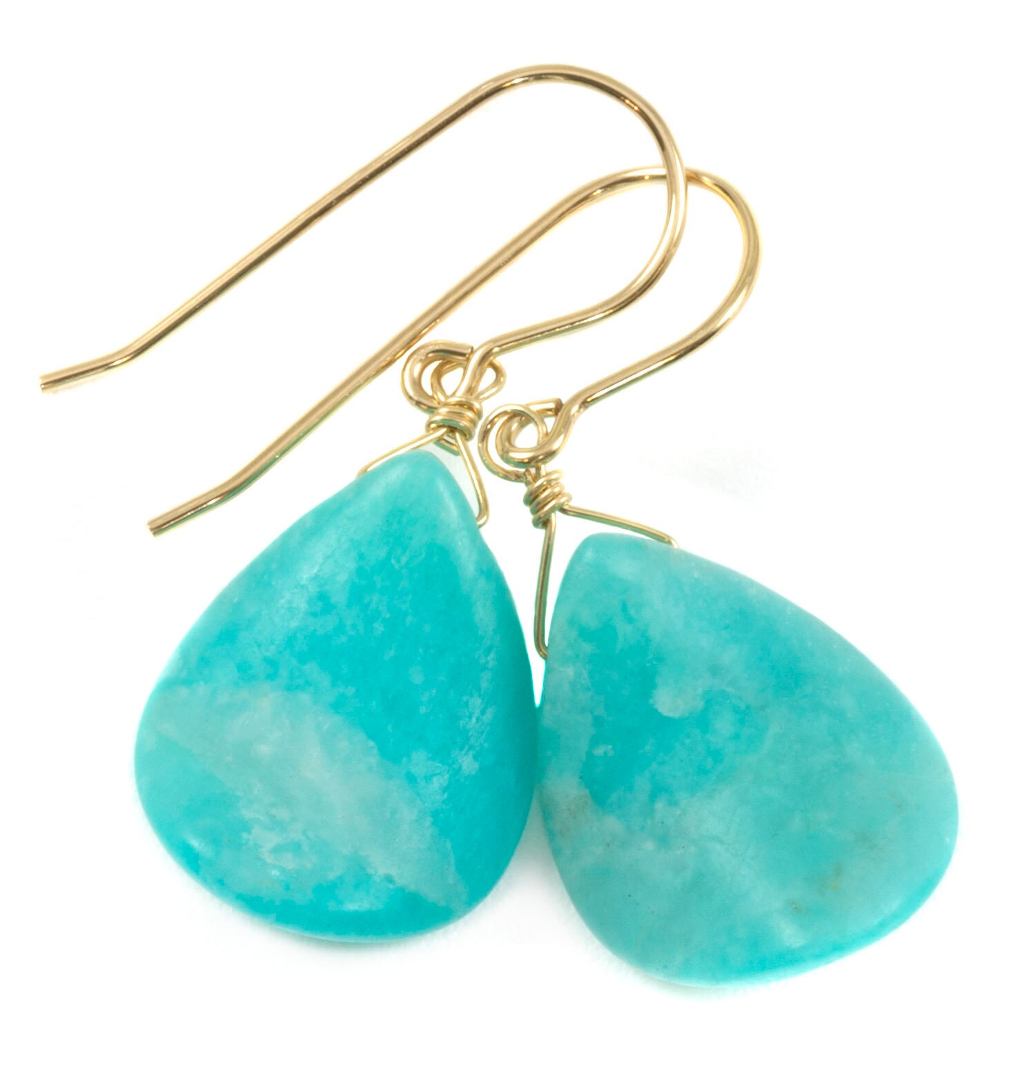 Amazonite Earrings Bright Blue Aqua Smooth Curved Teardrop Long Sterling Silver Or 14k Solid Gold Or Gold Filled Pale Soft Blue Drops