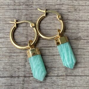 Amazonite Crystal Point Earrings With Gold Hoops | Edgy Gold Hoop Earrings | Boho Earrings | Statement Earrings | Blue Stone Earrings Amazonite Crystal Point Earrings With Gold Hoops | Edgy Gold Hoop Earrings | Boho Earrings | Statement Earrings | Blue Stone Earrings