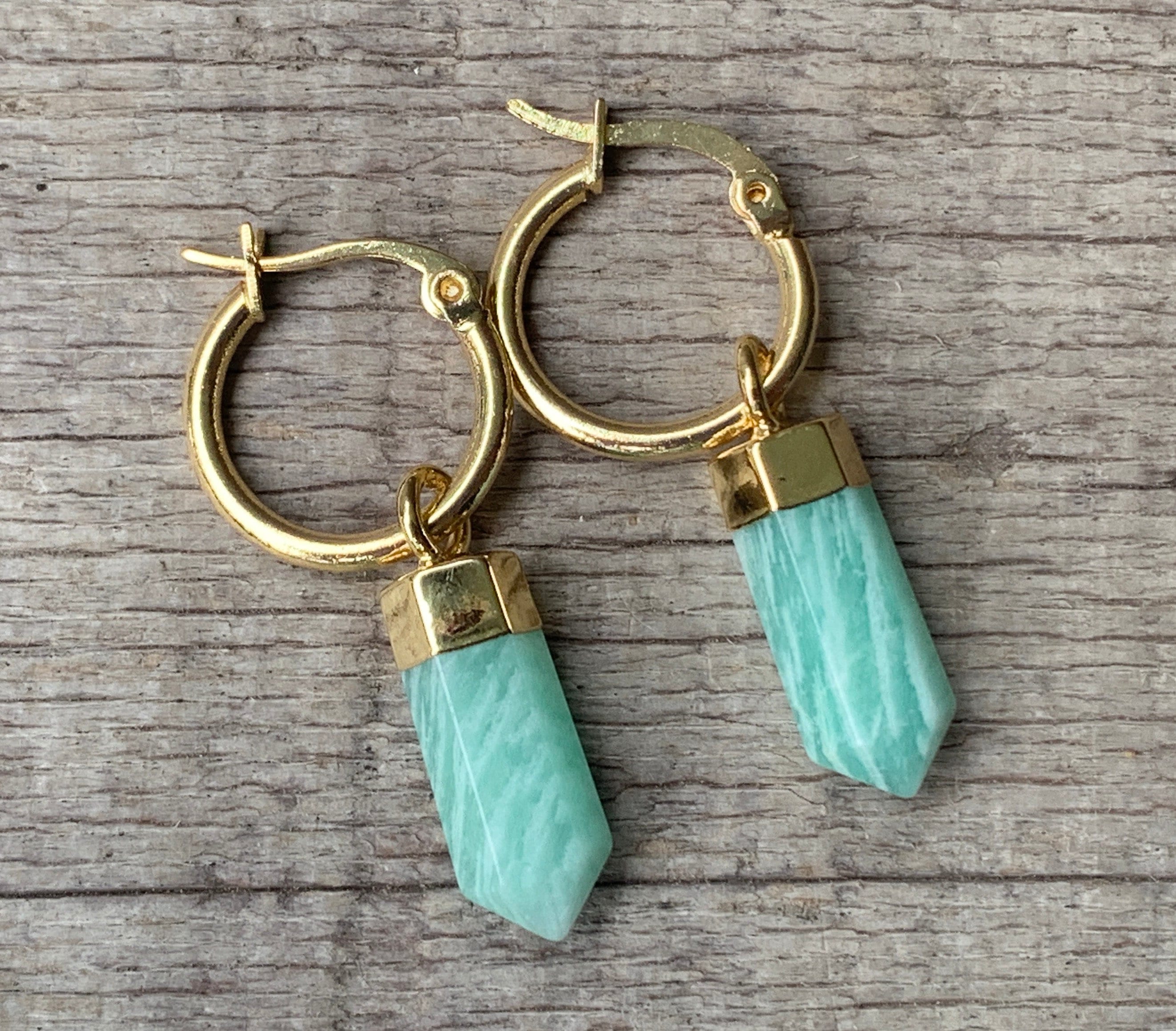 Amazonite Crystal Point Earrings With Gold Hoops | Edgy Gold Hoop Earrings | Boho Earrings | Statement Earrings | Blue Stone Earrings Amazonite Crystal Point Earrings With Gold Hoops | Edgy Gold Hoop Earrings | Boho Earrings | Statement Earrings | Blue Stone Earrings
