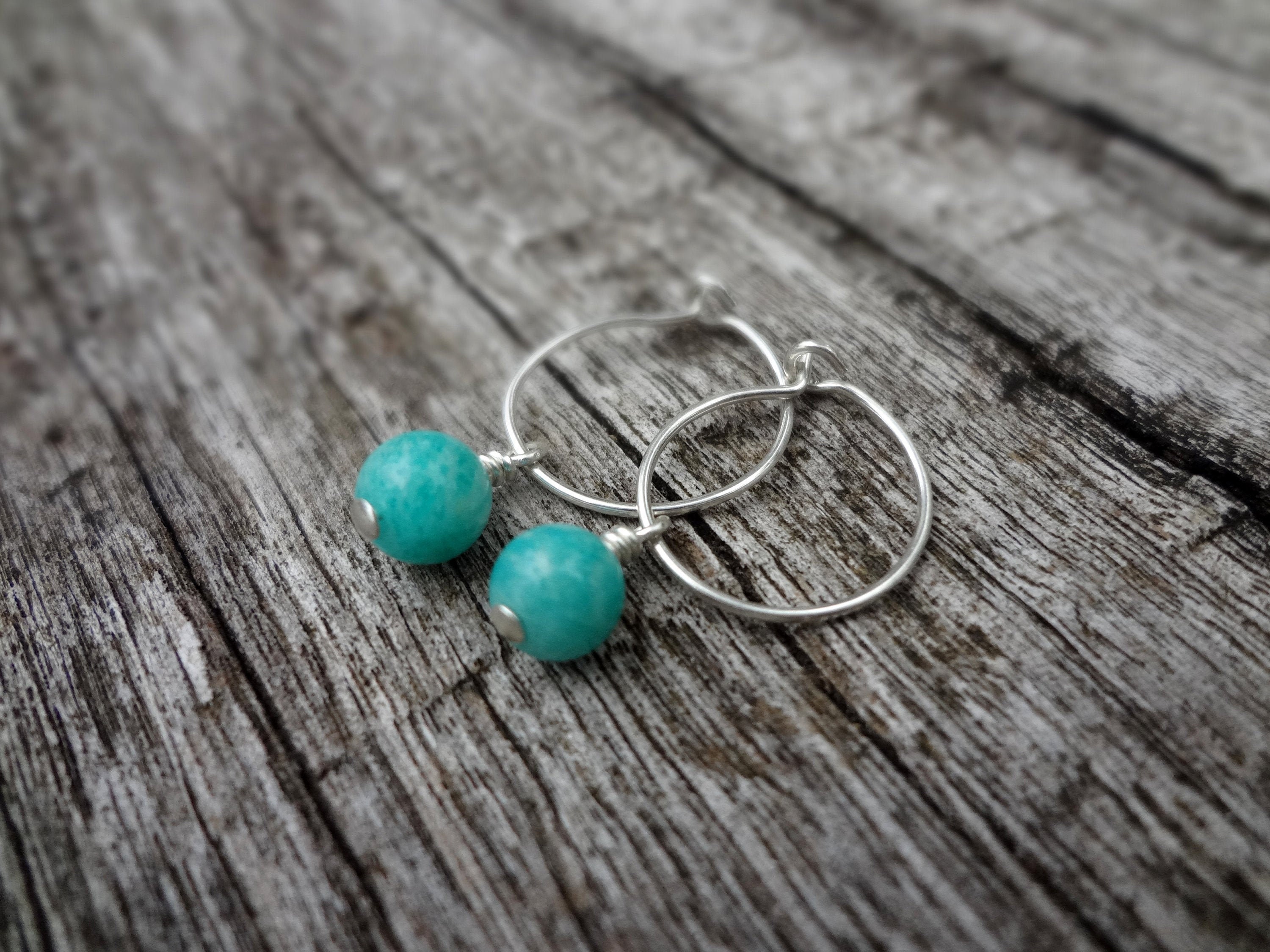 Amazonite Earring Charms. Brazilian Amazonite And Sterling Silver Gemstone Hoop Earrings Handmade In Australia By Miss Leroy