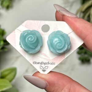 Caribbean Quartz Flower Earrings | 5g | - No. 295 (polished Blue Crystal Jewelry, Throat Chakra) Caribbean Quartz Flower Earrings | 5g | - No. 295 (polished Blue Crystal Jewelry, Throat Chakra)