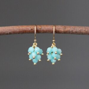 Amazonite Earrings - Green Gemstone Earrings - Cluster Earrings - Wire Wrapped Earrings Gold Amazonite Earrings - Green Gemstone Earrings - Cluster Earrings - Wire Wrapped Earrings Gold