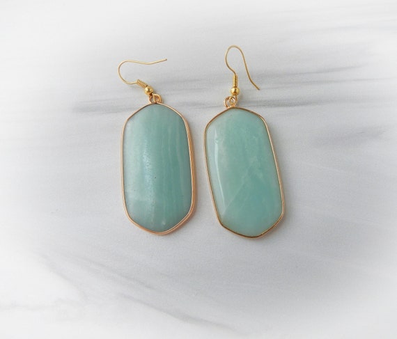Amazonite Earrings • Green Stone Earring • Large Oval Amazonite Earrings • Genuine Gemstone Earrings • Affordable Gift • Birthday Gift