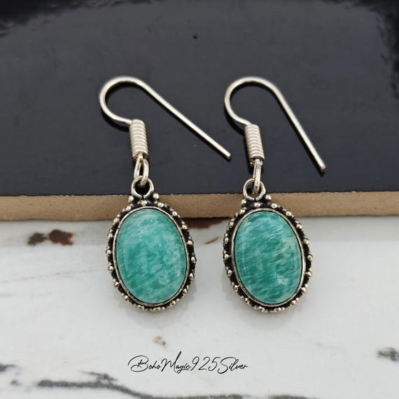 Handmade Amazonite Earrings: 925 Sterling Silver Dangle Drop Earrings