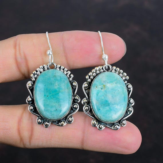 Handmade Amazonite Earrings: 925 Sterling Silver Gemstone Jewelry