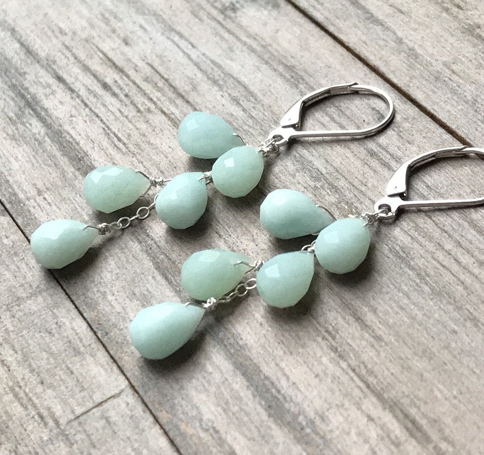 Handmade Amazonite Cascade Earrings: Sterling Silver Dangles Handmade Amazonite Cascade Earrings: Sterling Silver Dangles