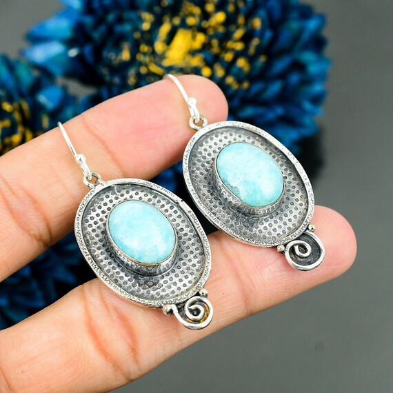 Handmade Amazonite Drop Earrings: 925 Sterling Silver Dangle Jewelry