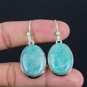 Handmade Oval Amazonite Earrings: 925 Sterling Silver Dangle Jewelry Handmade Oval Amazonite Earrings: 925 Sterling Silver Dangle Jewelry