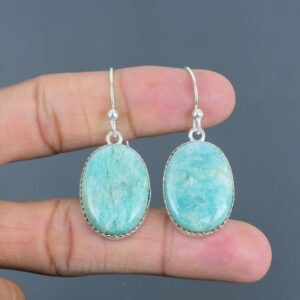 Handmade Amazonite Earrings: Oval Gemstone, 925 Sterling Silver Handmade Amazonite Earrings: Oval Gemstone, 925 Sterling Silver
