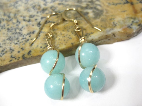 Amazonite Earrings In 14k Gold Filled Wire On 14k Gold Filled French Hooks Or 14k Gold Filled Leverbacks