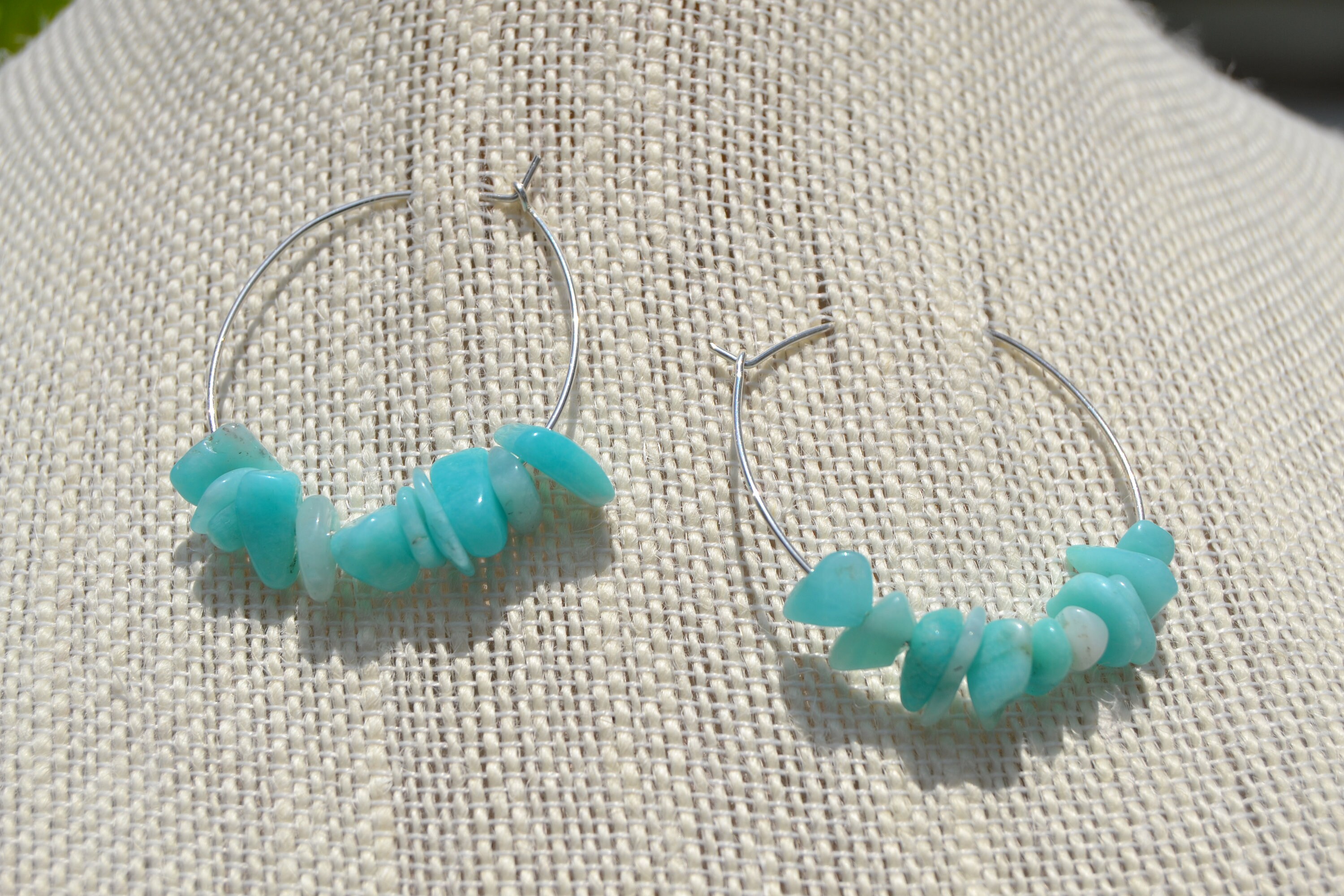 Amazonite Large Hoop Earrings In Sterling Silver, 14k Gold // Natural Gemstone Earrings // Blue, Green // Heart, Throat Chakra // Boho Chic Amazonite Large Hoop Earrings In Sterling Silver, 14k Gold // Natural Gemstone Earrings // Blue, Green // Heart, Throat Chakra // Boho Chic