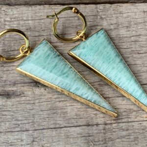 Large Triangleblue Amazonite Gold Plated Statement Earrings | Boho Earrings | Geometric Earrings | Blue Stone Earrings Large Triangleblue Amazonite Gold Plated Statement Earrings | Boho Earrings | Geometric Earrings | Blue Stone Earrings