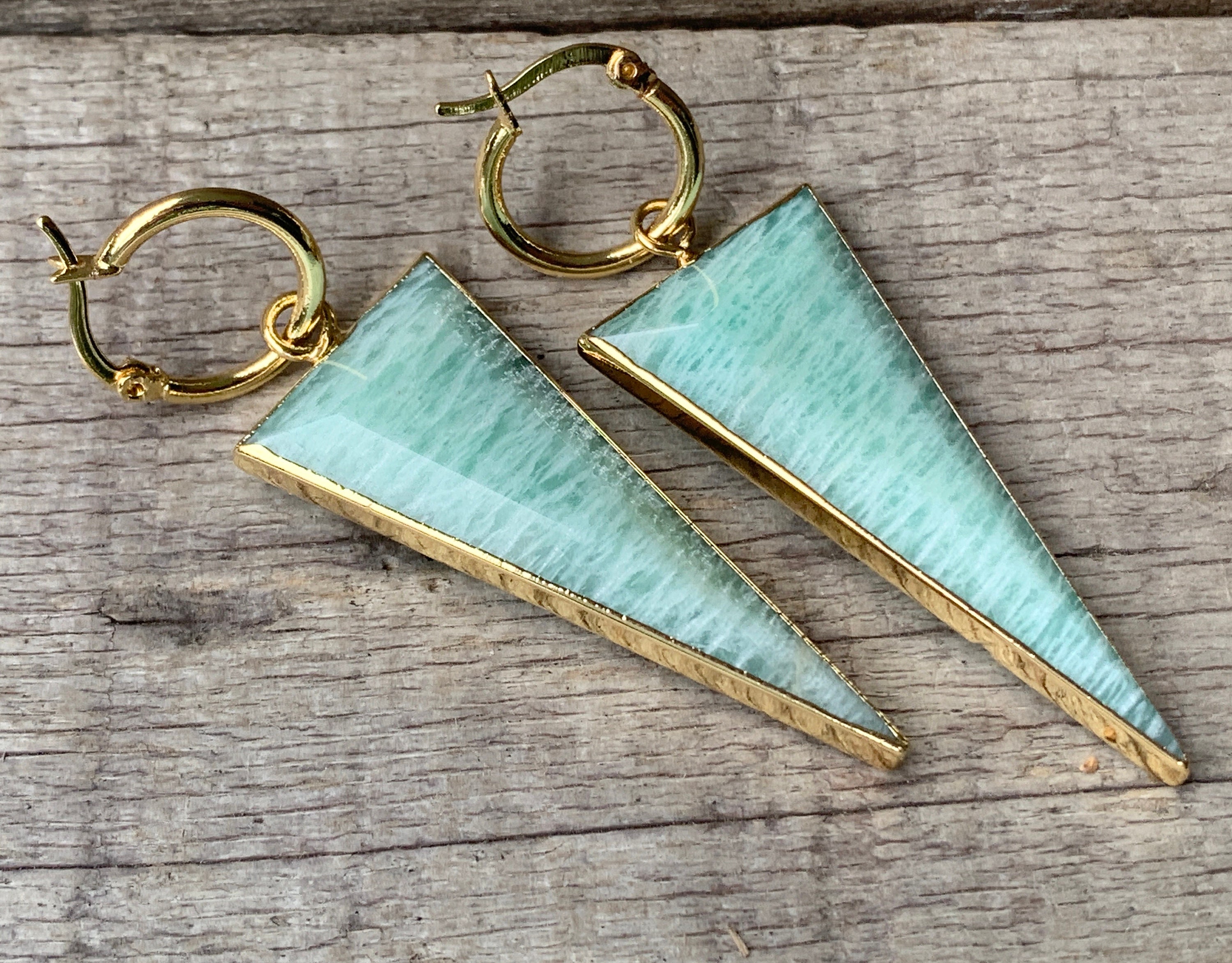Large Triangleblue Amazonite Gold Plated Statement Earrings | Boho Earrings | Geometric Earrings | Blue Stone Earrings Large Triangleblue Amazonite Gold Plated Statement Earrings | Boho Earrings | Geometric Earrings | Blue Stone Earrings