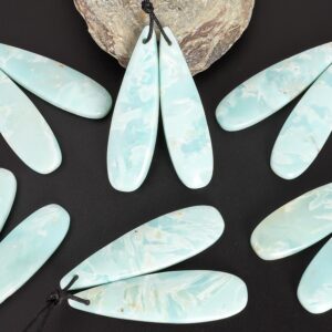 Light Blue Teardrop Amazonite Earring Pair Grade Aa 40x10x3mm Top Drilled Cabochon One Of A Kind Gemstone