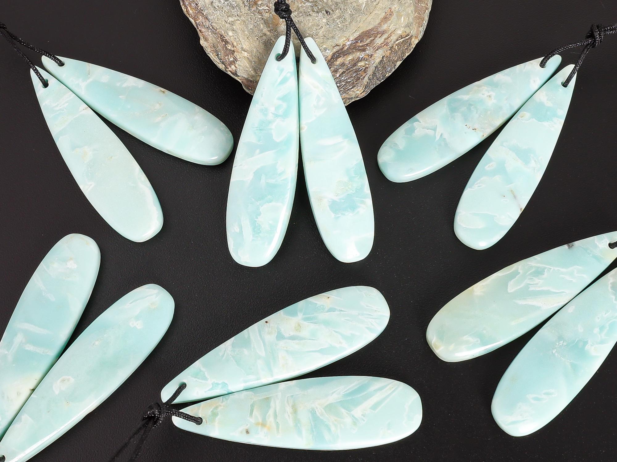 Light Blue Teardrop Amazonite Earring Pair Grade Aa 40x10x3mm Top Drilled Cabochon One Of A Kind Gemstone