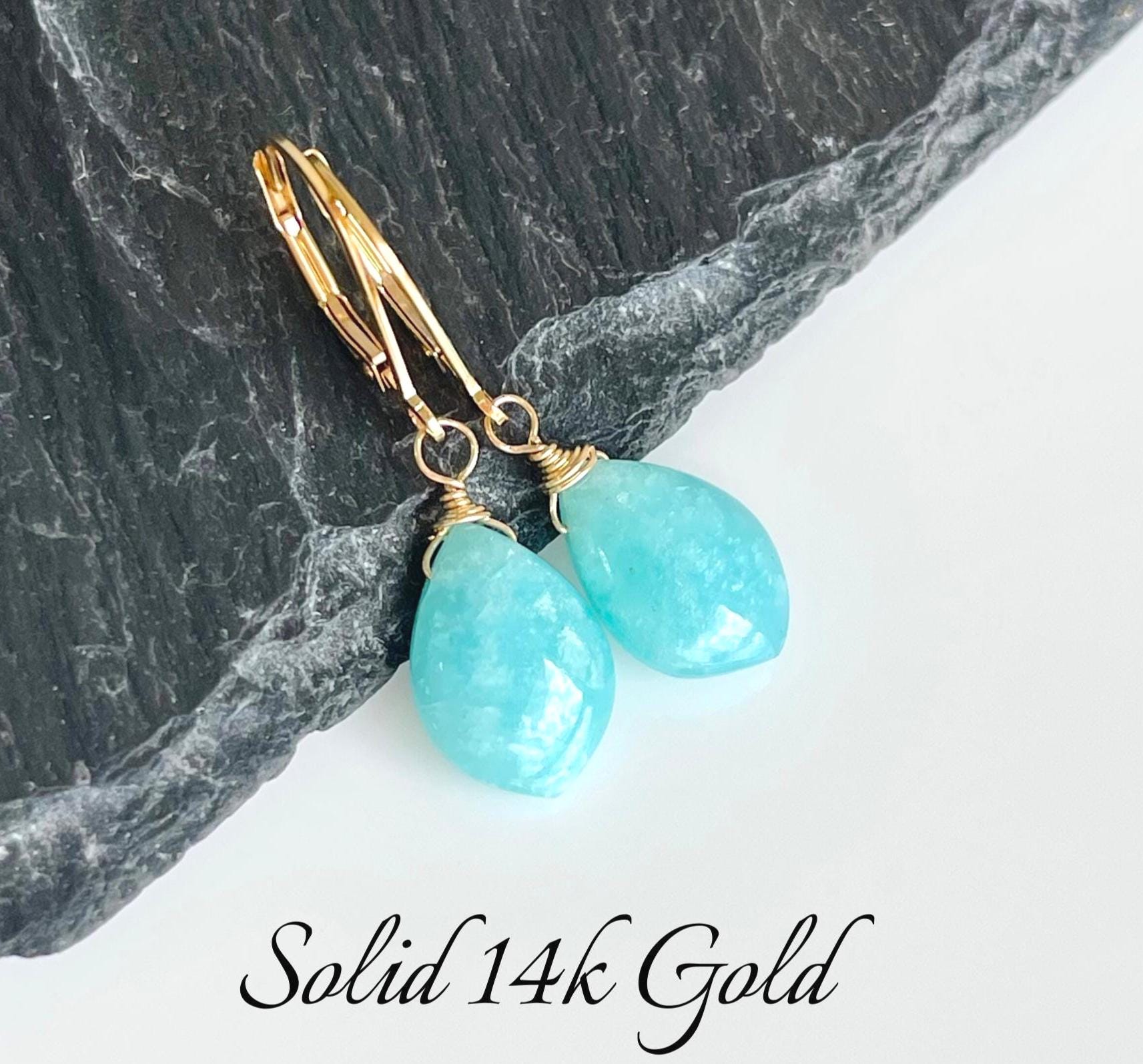 Amazonite Earrings, Milky Aqua Smooth Teardrop Earrings In Solid 14k Gold, Baby Blue Aqua Dainty Drops, Simple Dainty Jewelry In Real Gold Amazonite Earrings, Milky Aqua Smooth Teardrop Earrings In Solid 14k Gold, Baby Blue Aqua Dainty Drops, Simple Dainty Jewelry In Real Gold
