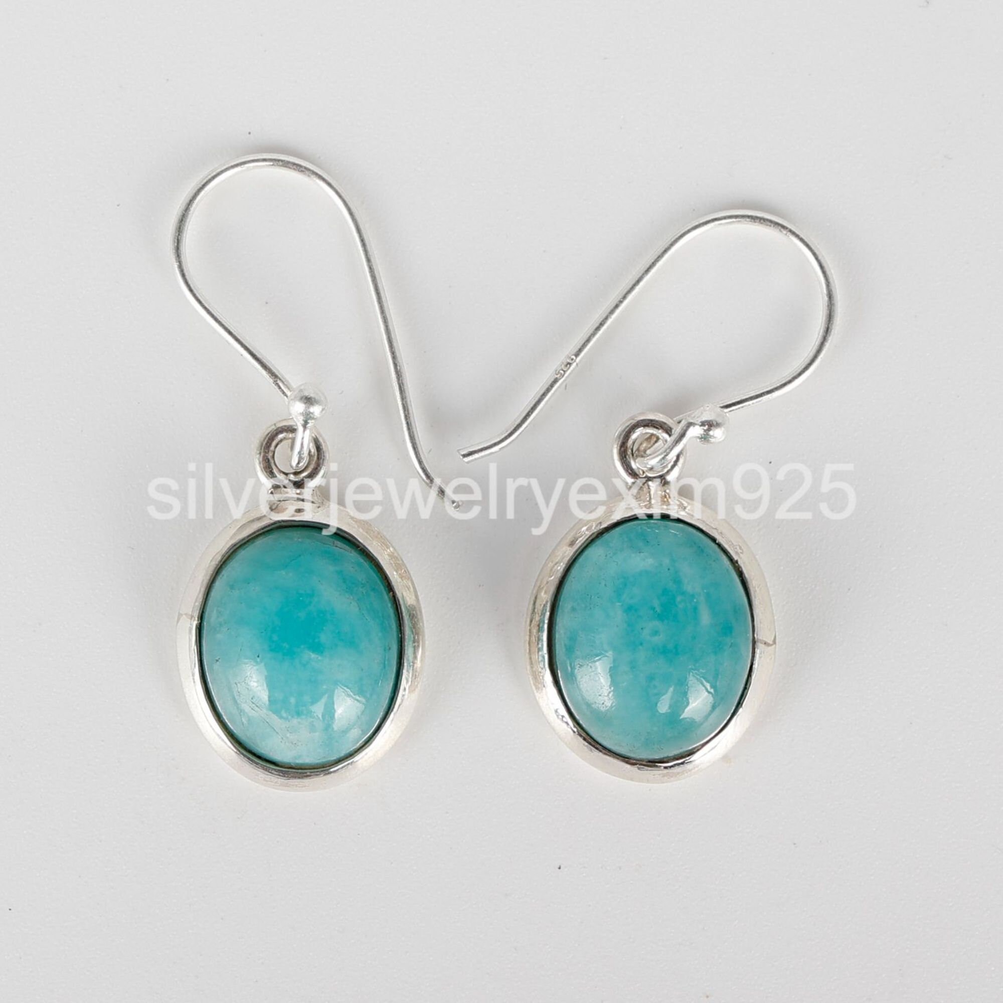 Amazonite Earrings: Oval Gemstone, 925 Sterling Silver, Boho Style