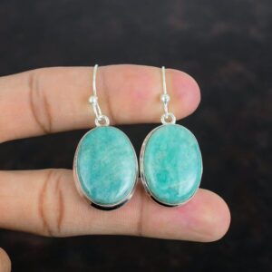 Amazonite Earrings: Oval Gemstone, 925 Sterling Silver, Handmade Amazonite Earrings: Oval Gemstone, 925 Sterling Silver, Handmade