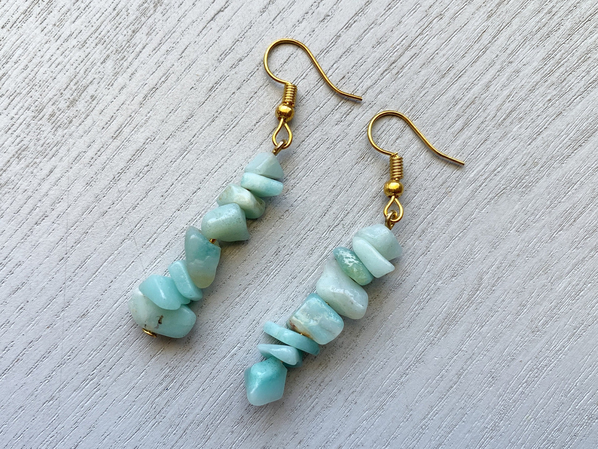 Raw Amazonite Crystal Dangle Earrings: Sterling Silver Boho Gemstone